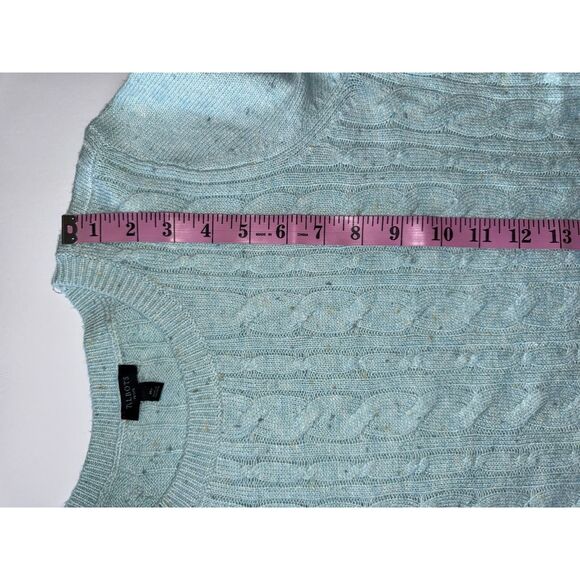 Talbots Tweed Cable Knit Sweater Light Blue Speckled Crew Neck Button Medium Pet - Picture 12 of 16